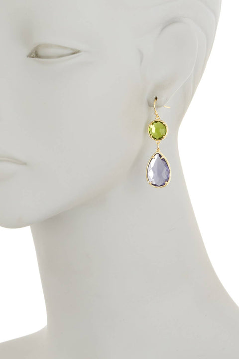 Lavender & Peridot Crystal Drop Earrings - GF