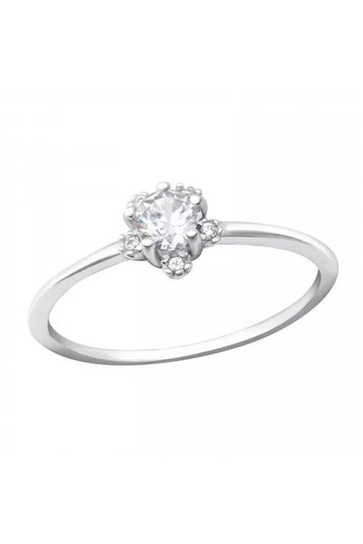 Sterling Silver Solitaire Ring With CZ - SS