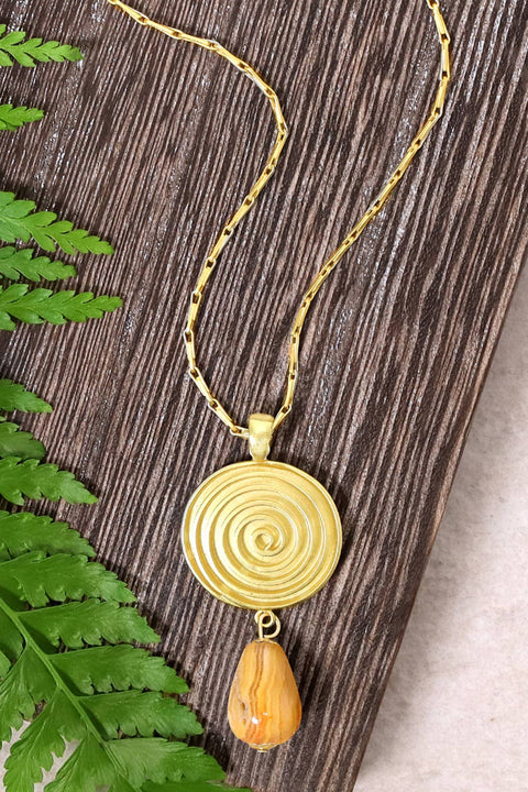 Crazy Lace Agate & Swirl Disc Pendant Necklace - GF