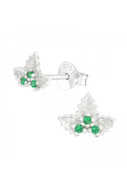 Sterling Silver Holly Bead Ear Studs With CZ - SS