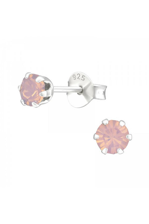 Sterling Silver Round 4mm Ear Studs With Crystals - SS
