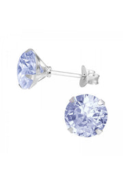 Sterling Silver Round 8mm Ear Studs With Cubic Zirconia - SS