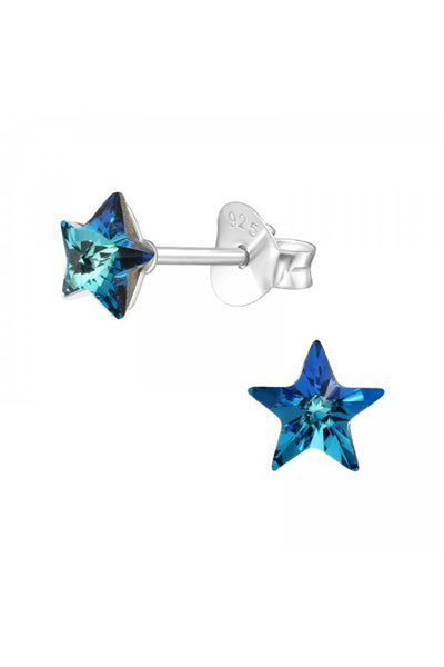Sterling Silver Star Ear Studs With Genuine Crystals - SS