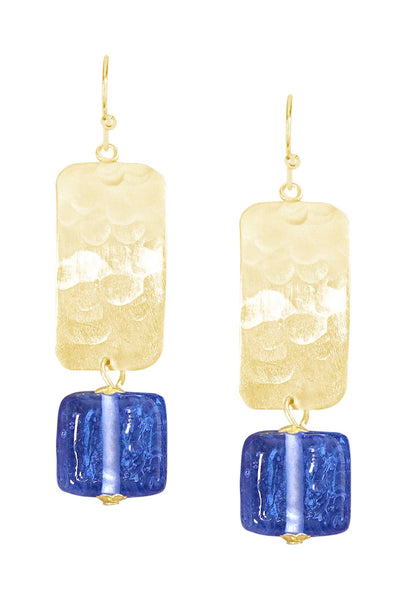 Tanzanite Murano Glass & Hammered Rectangle Earrings - GF