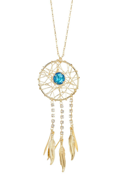 Swiss Blue Crystal With CZ Dreamcatcher Necklace - GF