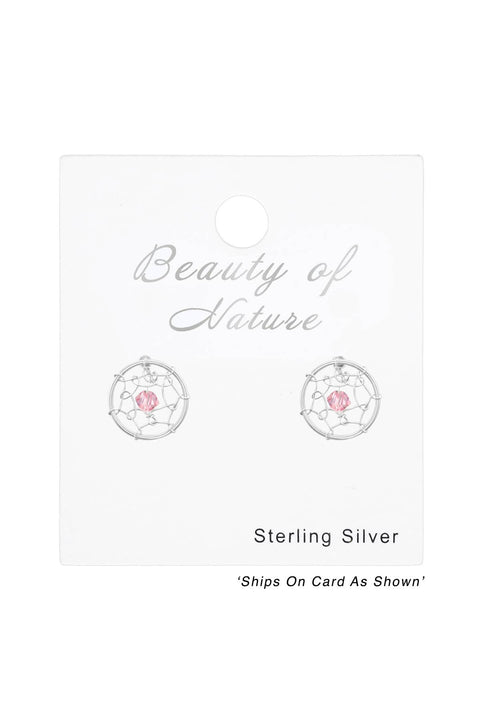 Sterling Silver Dreamcatcher Ear Studs With Crystals - SS
