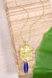 Blue Murano Glass & Wave Textured Pendant Necklace - GF