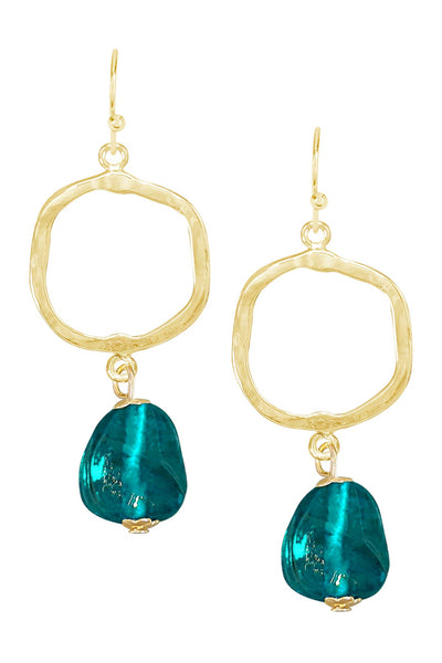 Teal Murano Glass & Freeform Drop Earrings - GF