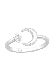 Sterling Silver Moon Adjustable Toe Ring With CZ - SS