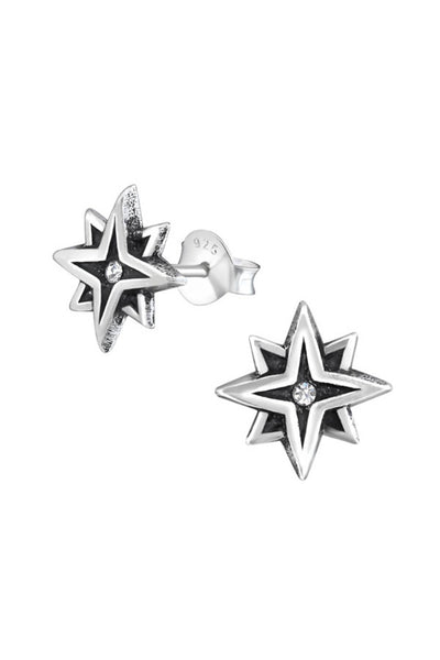 Sterling Silver Star Ear Studs With Crystal - SS