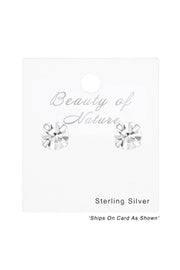 Sterling Silver Round 4mm Ear Studs With Crystals - SS