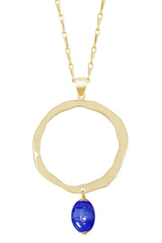 Blue Murano Glass & Hammered Hoop Pendant Necklace - GF