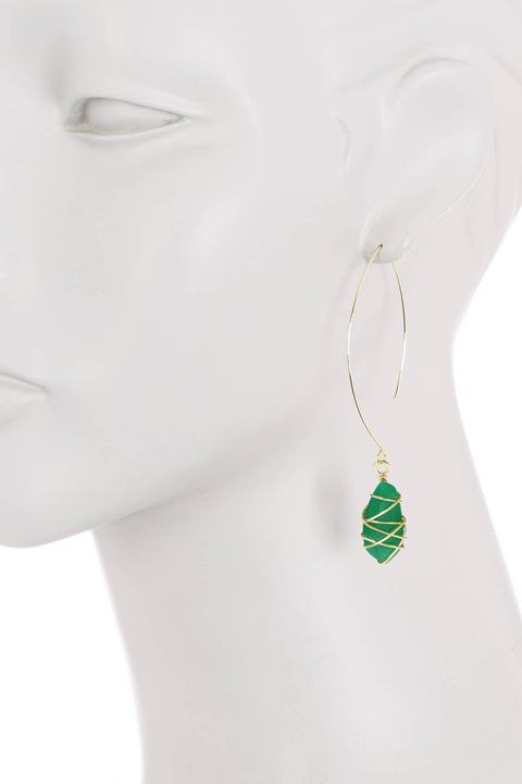 Green Chalcedony Crystal Wire Wrapped Threader Earrings - GF