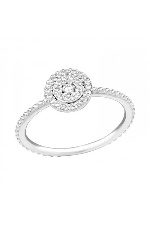 Sterling Silver Halo Ring With CZ - SS