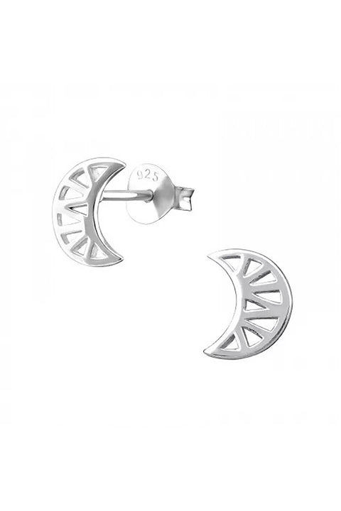 Sterling Silver Geometric Moon Ear Studs - SS