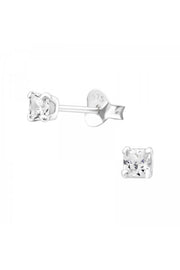 Sterling Silver Square 3mm Ear Studs With CZ - SS