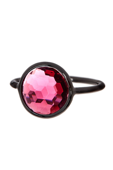 Raspberry Crystal Ring In Gunmetal - SF