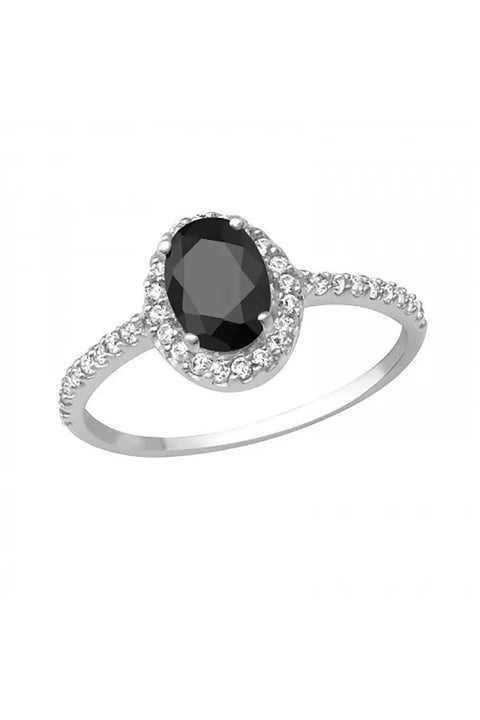 Sterling Silver Oval Ring With CZ - SS