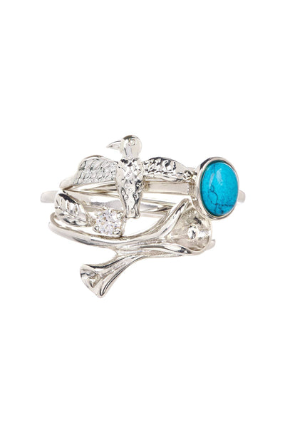Reconstituted Turquoise & CZ Stack Ring Set - SF