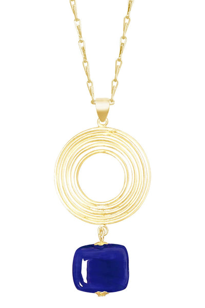 Blue Murano Glass & Swirl Disc Pendant Necklace - GF