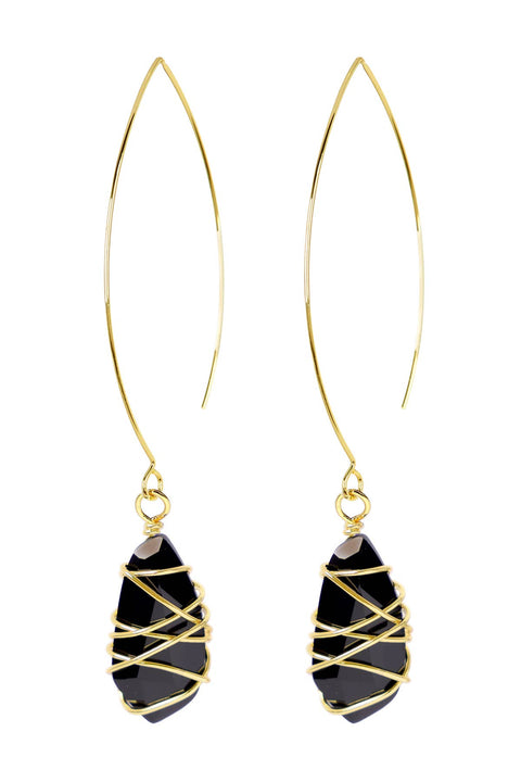 Black Crystal Wire Wrapped Threader Earrings - GF