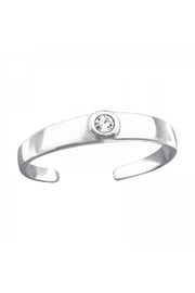 Sterling Silver Round Adjustable Toe Ring With Crystal - SS