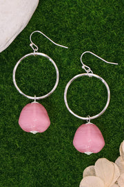 Pink Murano Glass & Hoop Drop Earrings - SF