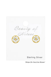 Sterling Silver Flower Ear Studs With Cubic Zirconia - VM