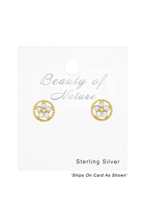 Sterling Silver Flower Ear Studs With Cubic Zirconia - VM