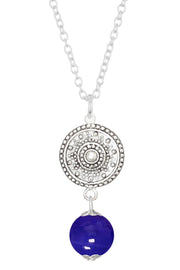 Blue Murano Glass & Mandala Disc Pendant Necklace - SF