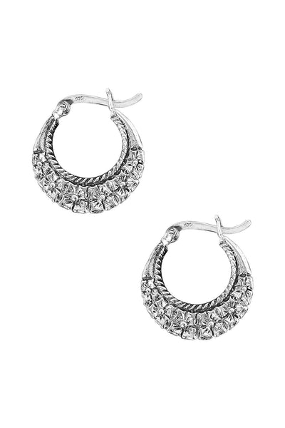 Sterling Silver Floral Filigree Hoop Earrings - SS