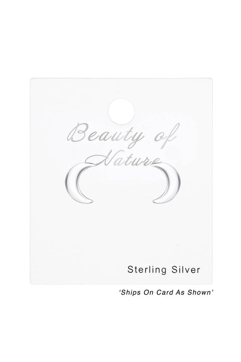 Sterling Silver Crescent Moon Ear Studs - SS