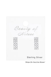 Sterling Silver Bended Rectangle Ear Studs With Crystal - SS