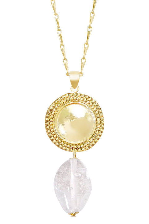 Clear Murano Glass & Vintage Disc Pendant Necklace - GF