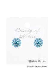 Sterling Silver Roud Ear Studs With Crystal - SS