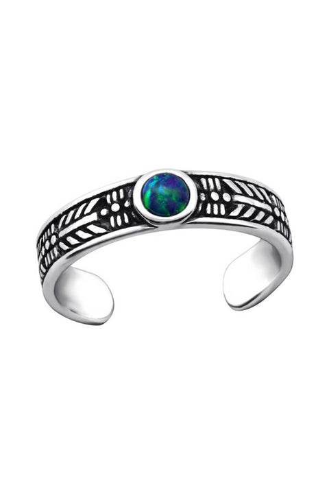 Sterling Silver Adjustable Toe Ring With Opal - SS