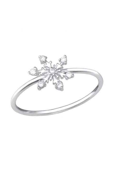 Sterling Silver Snowflake Ring With CZ - SS