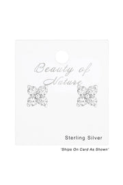 Sterling Silver Flower Ear Studs With Cubic Zirconia - SS