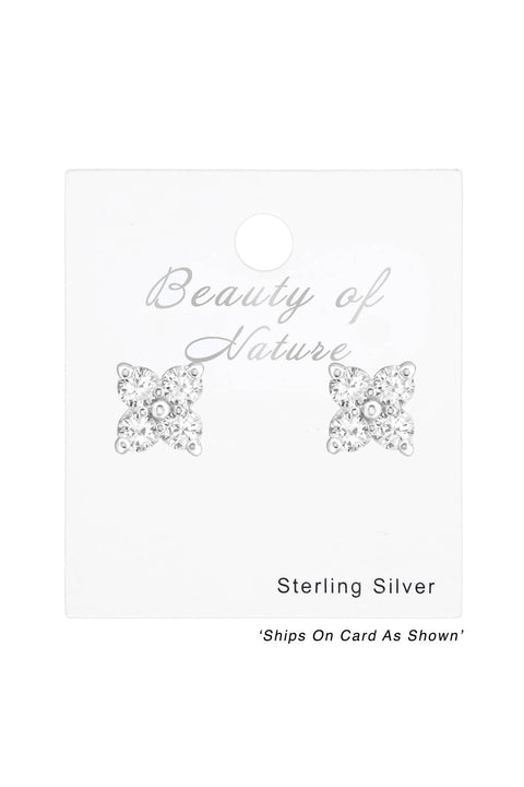 Sterling Silver Flower Ear Studs With Cubic Zirconia - SS