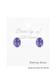 Sterling Silver Oval Ear Studs With Genuine Crystals - SS