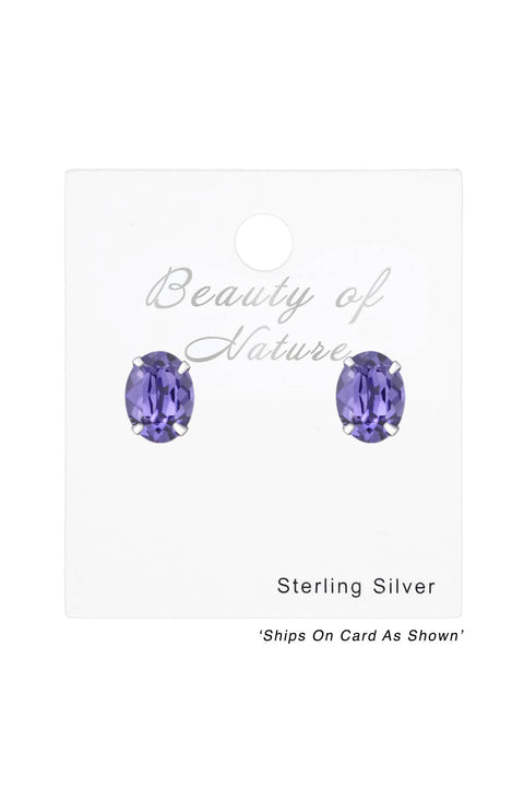 Sterling Silver Oval Ear Studs With Genuine Crystals - SS