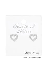 Sterling Silver Heart Ear Studs With Cubic Zirconia - SS