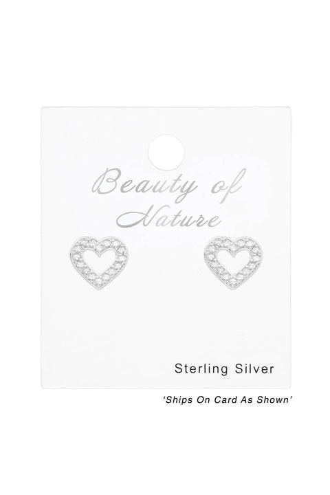 Sterling Silver Heart Ear Studs With Cubic Zirconia - SS
