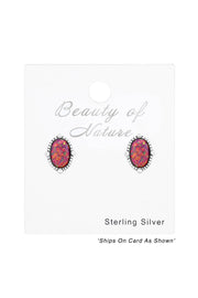 Sterling Silver Oval Ear Studs With Opal - SS