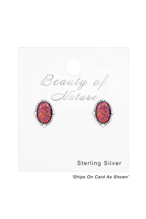 Sterling Silver Oval Ear Studs With Opal - SS