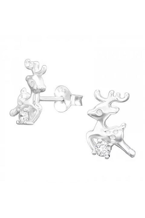 Sterling Silver Reindeer Ear Studs With Cubic Zirconia - SS