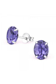 Sterling Silver Oval Ear Studs With Genuine Crystals - SS