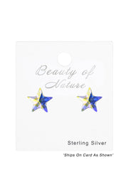 Sterling Silver Star Ear Studs With Genuine Crystals - SS