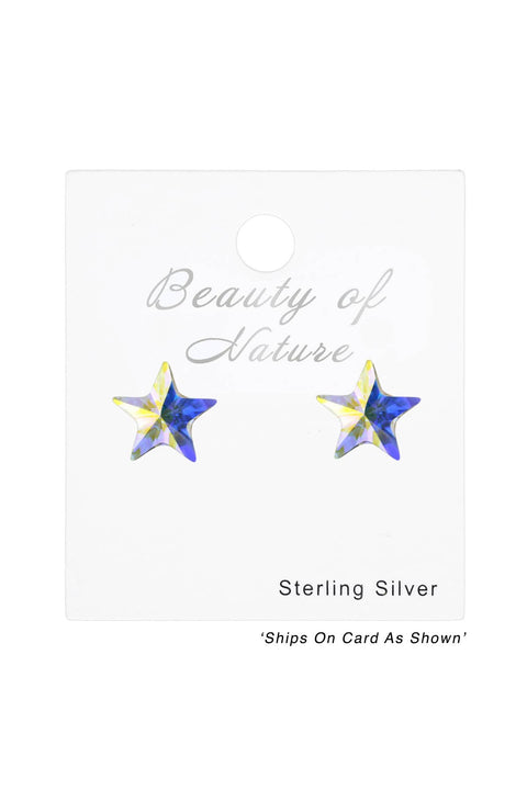 Sterling Silver Star Ear Studs With Genuine Crystals - SS