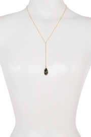 Black Crystal Wire Wrapped Y Necklace - GF